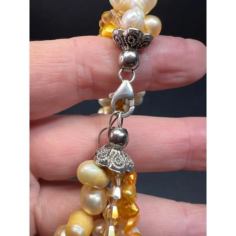 NEW yellow freshwater pearl multi strand necklace with sterling silver clasp